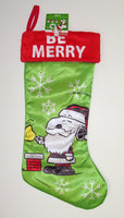 Santa Snoopy Satin Christmas Stocking - BE MERRY