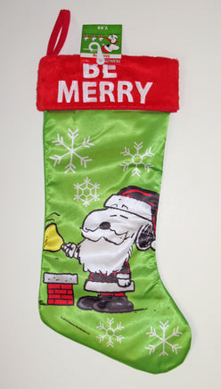 Santa Snoopy Satin Christmas Stocking - BE MERRY - snoopn4pnuts.com