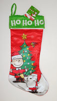 CHARLIE BROWN SATIN CHRISTMAS TREE STOCKING - HO HO HO