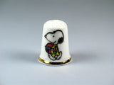 Peanuts Gang Bone China Thimble With Gold Gilding - Snoopy Race Car Driver