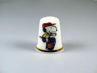 Peanuts Gang Bone China Thimble With Gold Gilding - Snoopy Skateboarder