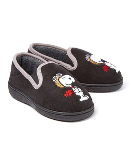 Snoopy Flying Ace Micro - Suede Toddler Slippers (Black) - snoopn4pnuts.com