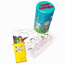 Camp Snoopy Decorative Twist Can With Coloring Papers and Crayons
