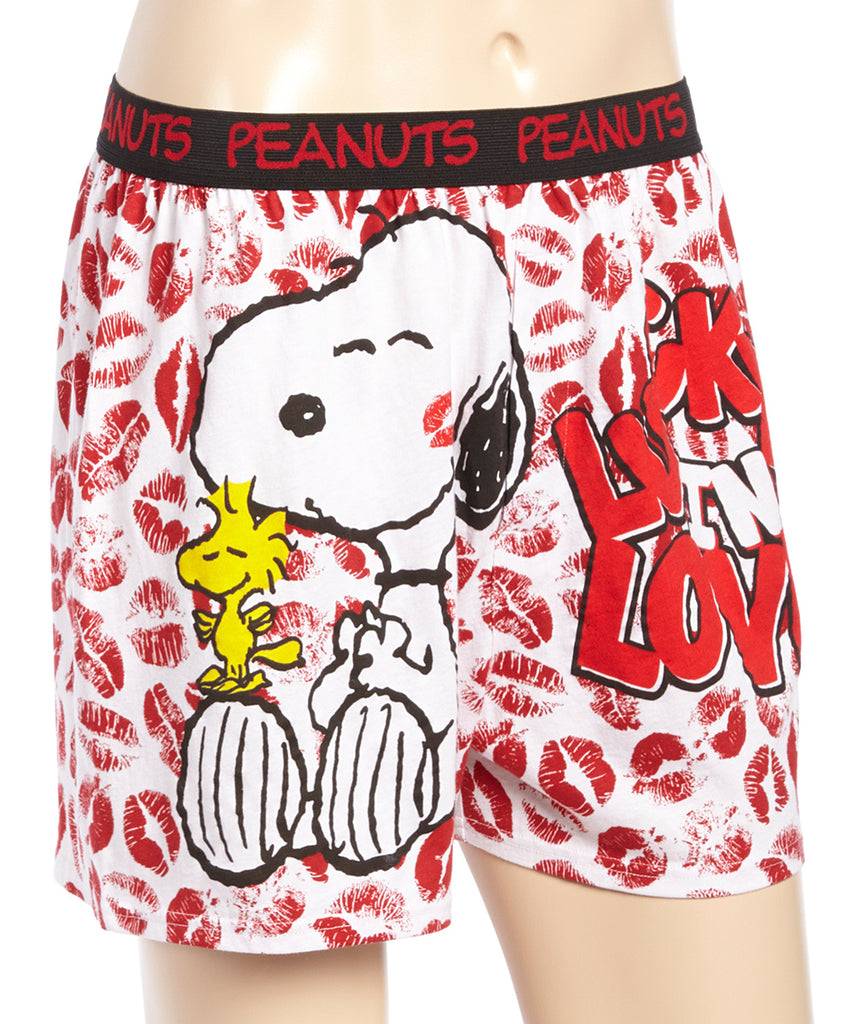 Snoopy Valentine's Day Boxers With Embroidered Waistband - Lucky In Love