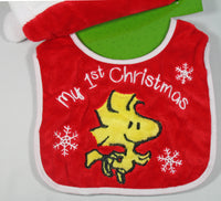 Baby's 1st Christmas Velour Hat and Bib Set - Woodstock - snoopn4pnuts.com