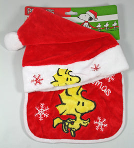 Baby's 1st Christmas Velour Hat and Bib Set - Woodstock - snoopn4pnuts.com