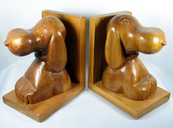Snoopy Hand Carved Wood Bookends - Made in Philippines (Nice To Display As Figurines!)
