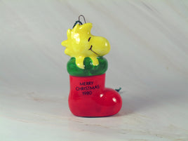 1980 Woodstock In Stocking Christmas Ornament - snoopn4pnuts.com