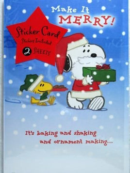 Snoopy Santa Christmas Card + 2 Sticker Sheets