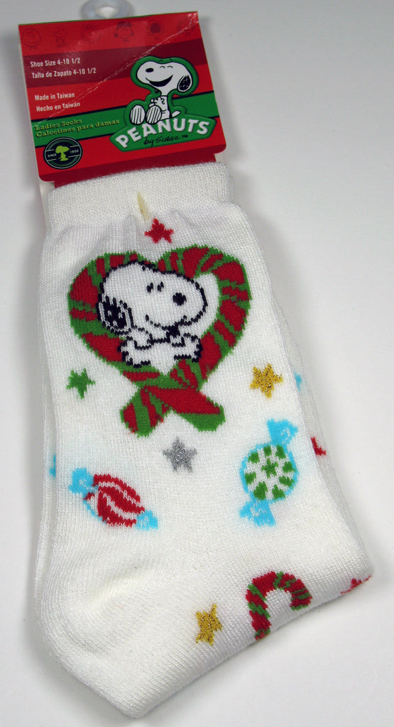 Snoopy Holiday Crew-Length Socks With Glitter Accents
