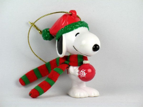 Snoopy Holding Ornament PVC Ornament With Knit Scarf