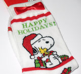 Snoopy Christmas Crew-Length Socks With Satin Bow and Glitter Accents