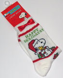 Snoopy Christmas Crew-Length Socks With Satin Bow and Glitter Accents